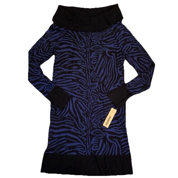 DKNY Jeans Black and Blue Zebra Print Sweater Dress Womens Extra Large - Picture 1 of 6